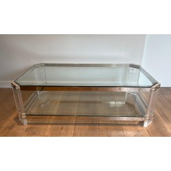 Octagonal Lucite and Chrome Coffee Table, Maison Jansen, France, circa 1970