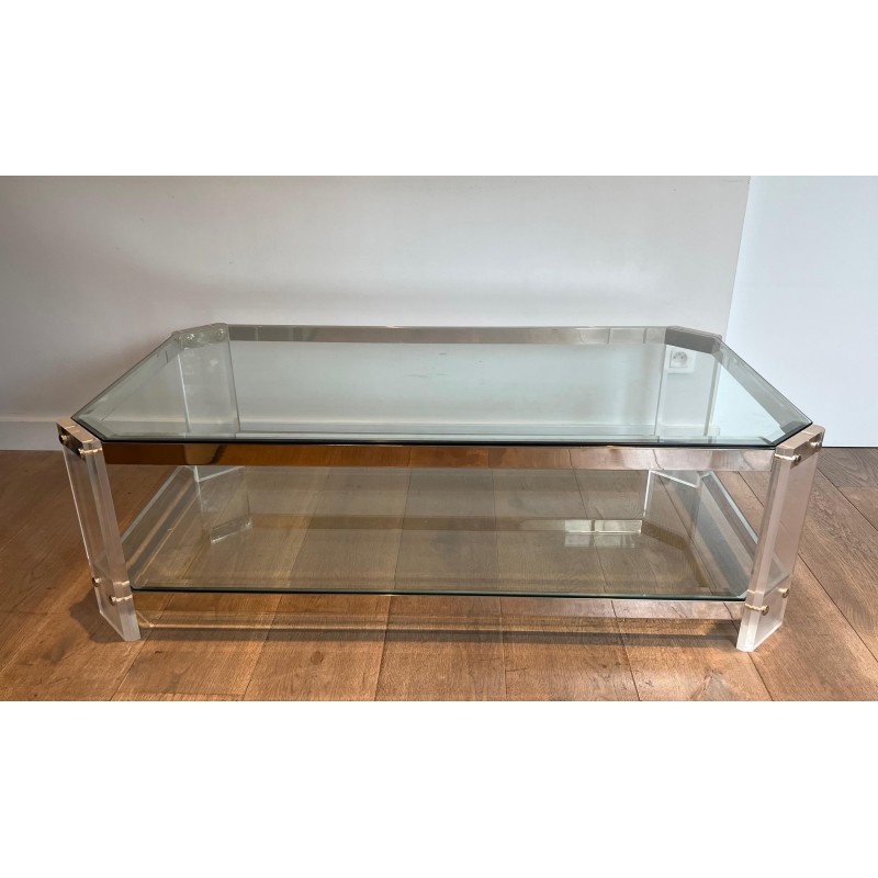 Octagonal Lucite and Chrome Coffee Table, Maison Jansen, France, circa 1970