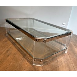 Octagonal Lucite and Chrome Coffee Table, Maison Jansen, France, circa 1970