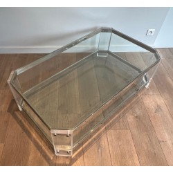 Octagonal Lucite and Chrome Coffee Table, Maison Jansen, France, circa 1970
