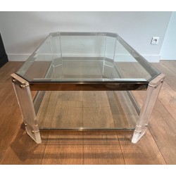 Octagonal Lucite and Chrome Coffee Table, Maison Jansen, France, circa 1970