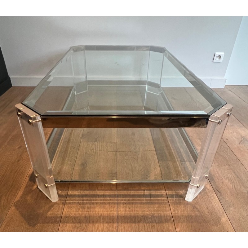 Octagonal Lucite and Chrome Coffee Table, Maison Jansen, France, circa 1970