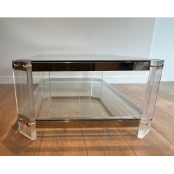Octagonal Lucite and Chrome Coffee Table, Maison Jansen, France, circa 1970