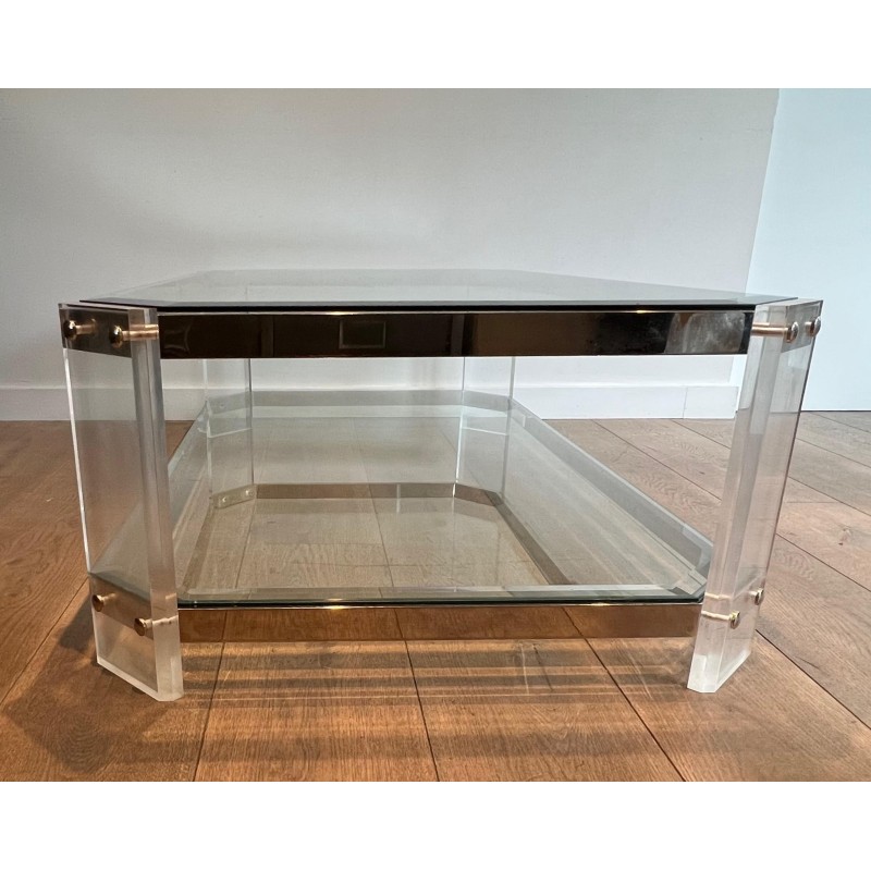 Octagonal Lucite and Chrome Coffee Table, Maison Jansen, France, circa 1970