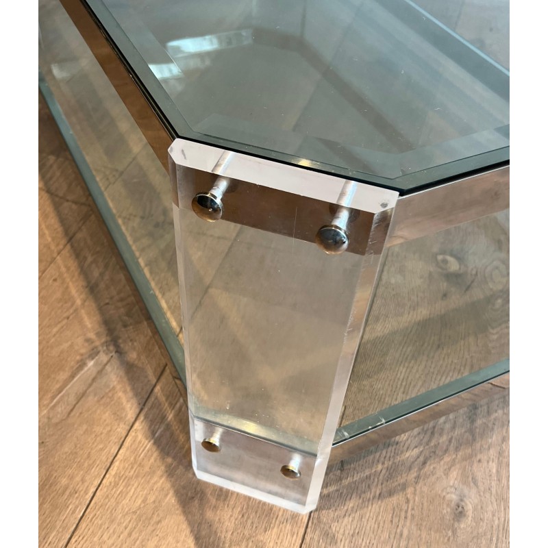 Octagonal Lucite and Chrome Coffee Table, Maison Jansen, France, circa 1970