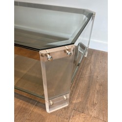 Octagonal Lucite and Chrome Coffee Table, Maison Jansen, France, circa 1970