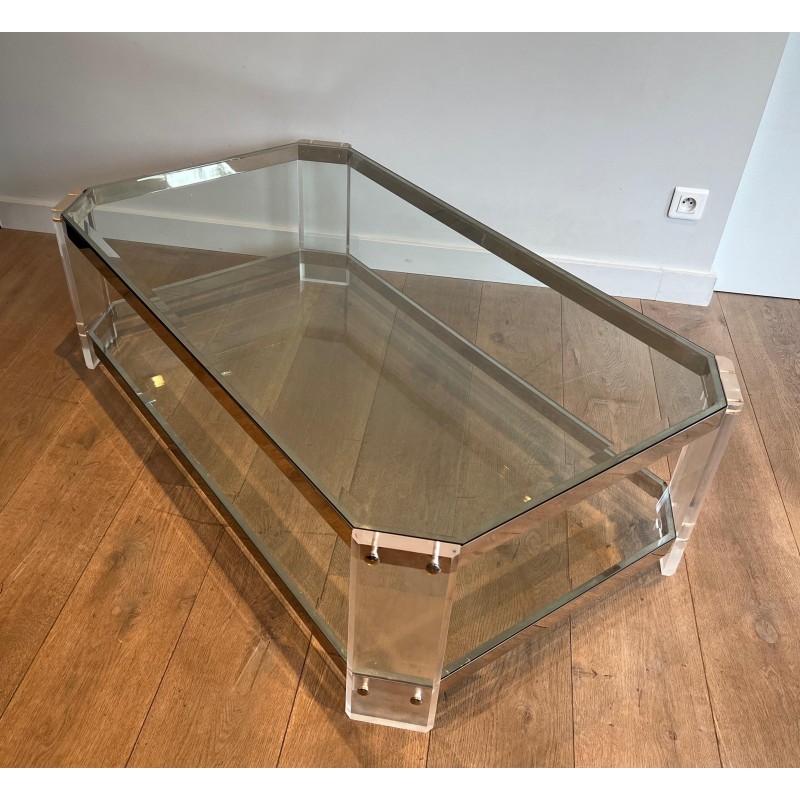 Octagonal Lucite and Chrome Coffee Table, Maison Jansen, France, circa 1970