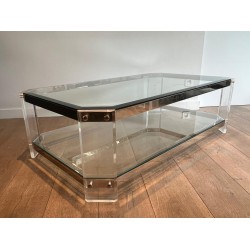 Octagonal Lucite and Chrome Coffee Table, Maison Jansen, France, circa 1970