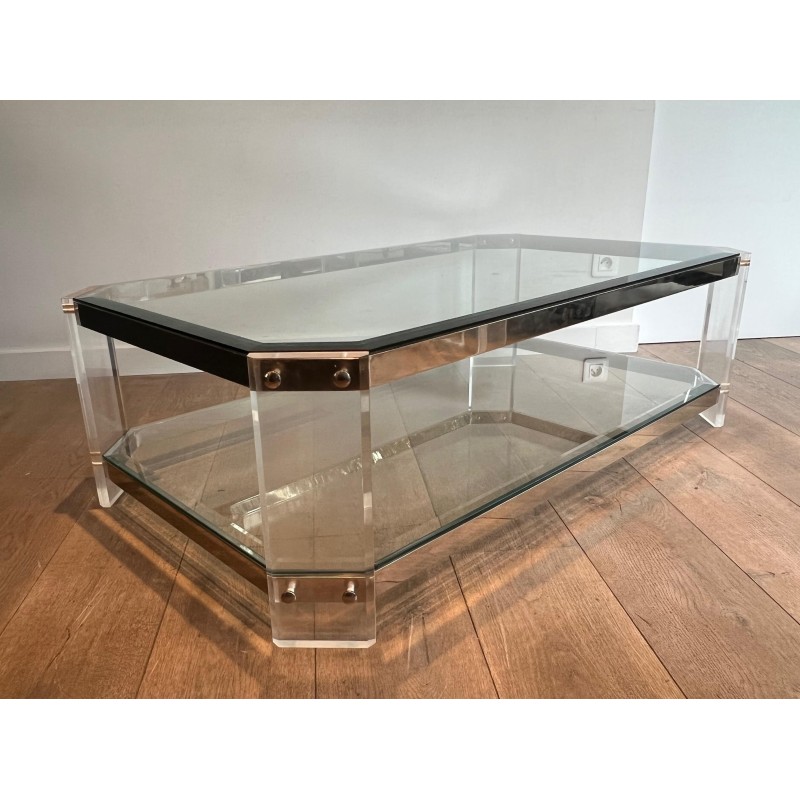 Octagonal Lucite and Chrome Coffee Table, Maison Jansen, France, circa 1970