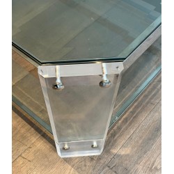 Octagonal Lucite and Chrome Coffee Table, Maison Jansen, France, circa 1970