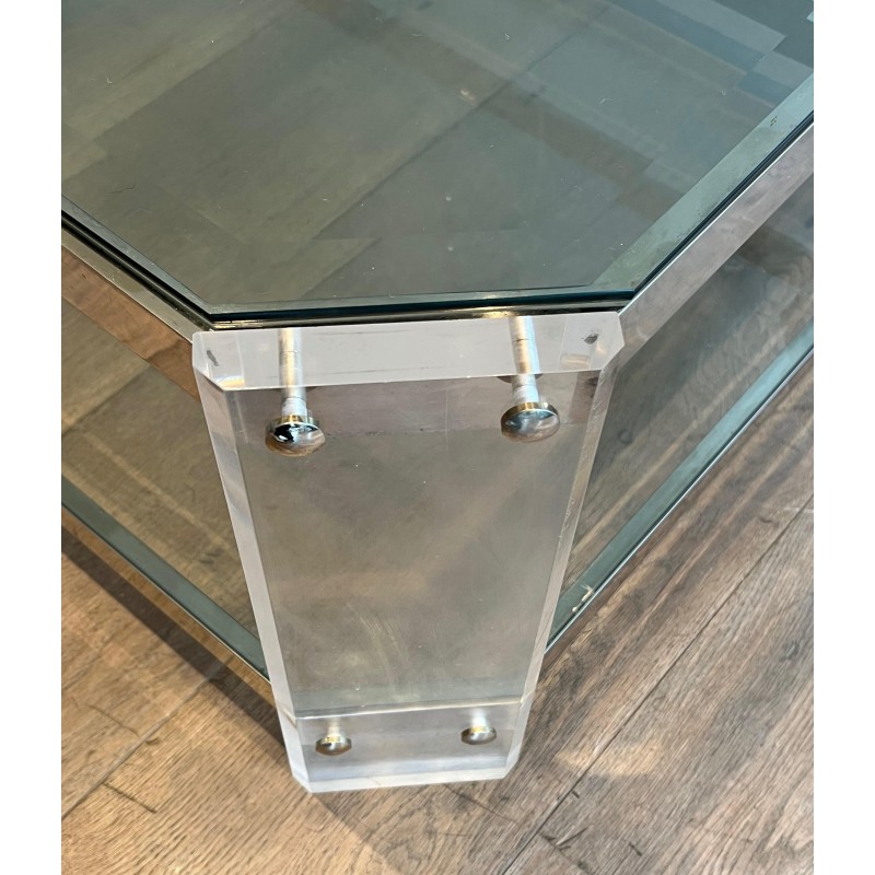 Octagonal Lucite and Chrome Coffee Table, Maison Jansen, France, circa 1970