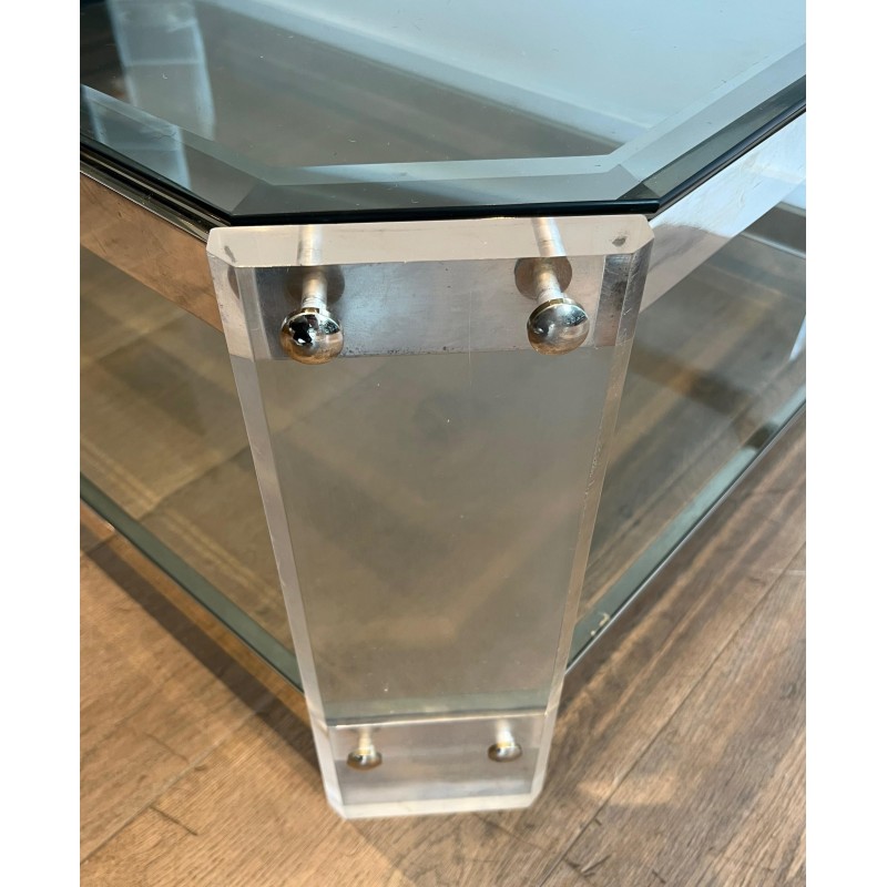Octagonal Lucite and Chrome Coffee Table, Maison Jansen, France, circa 1970