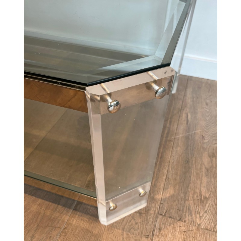 Octagonal Lucite and Chrome Coffee Table, Maison Jansen, France, circa 1970