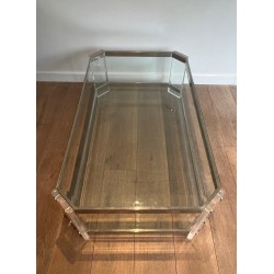 Octagonal Lucite and Chrome Coffee Table, Maison Jansen, France, circa 1970