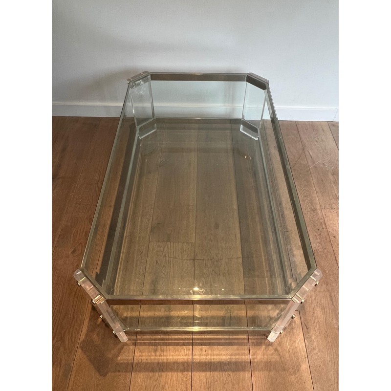 Octagonal Lucite and Chrome Coffee Table, Maison Jansen, France, circa 1970