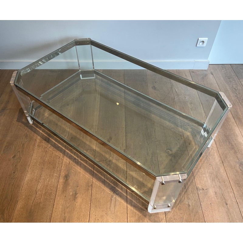 Octagonal Lucite and Chrome Coffee Table, Maison Jansen, France, circa 1970