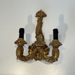 Pair of Sconces in Carved and Giltwood with a Mascaron and Acanthus Decoration, Two Lights, Régence, French Work, circa 1900