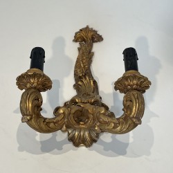 Pair of Sconces in Carved and Giltwood with a Mascaron and Acanthus Decoration, Two Lights, Régence, French Work, circa 1900