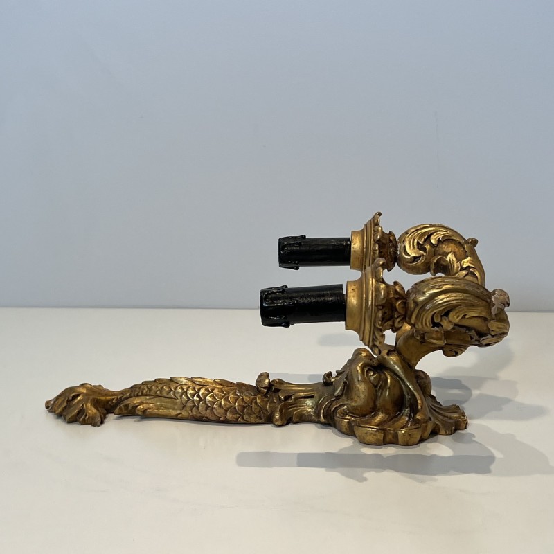 Pair of Sconces in Carved and Giltwood with a Mascaron and Acanthus Decoration, Two Lights, Régence, French Work, circa 1900