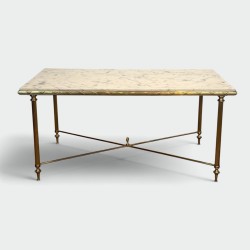 Rectangular Brass Coffee Table with White Marble Top, Neoclassical, French Work, by Maison Jansen, circa 1950