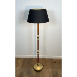 Floor Lamp in Amber Bakelite and Gilt Brass, Circular Base with Claw Feet, Neoclassical, French Work, circa 1940