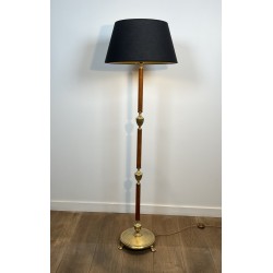Floor Lamp in Amber Bakelite and Gilt Brass, Circular Base with Claw Feet, Neoclassical, French Work, circa 1940