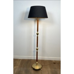 Floor Lamp in Amber Bakelite and Gilt Brass, Circular Base with Claw Feet, Neoclassical, French Work, circa 1940