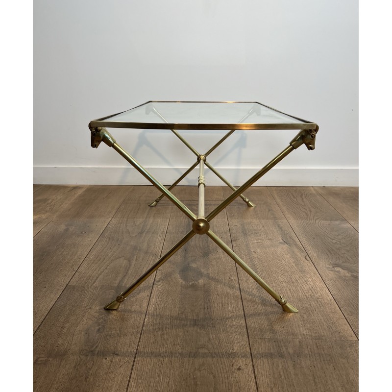 Rectangular Coffee Table in Brass with Ram's Heads, Neoclassical, French Work, by Maison Ramsay, circa 1940