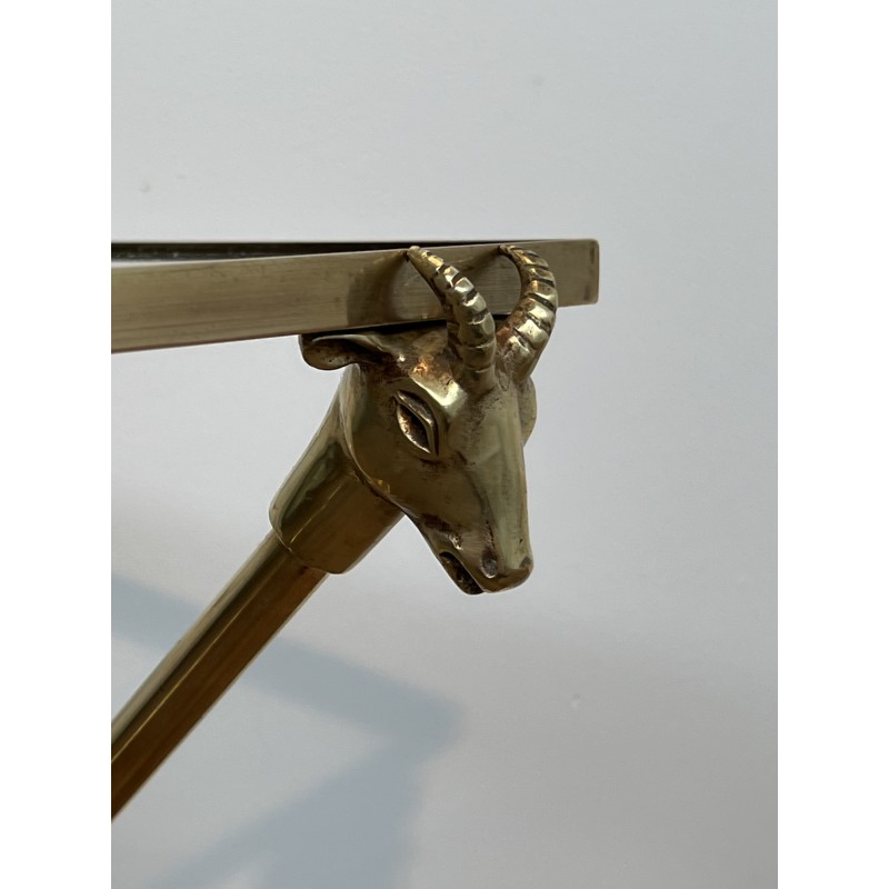 Rectangular Coffee Table in Brass with Ram's Heads, Neoclassical, French Work, by Maison Ramsay, circa 1940
