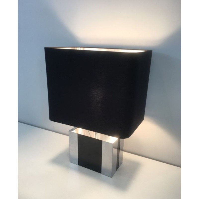 Chrome and Black Lacquered Table Lamp, French Work, circa 1970