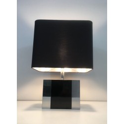 Chrome and Black Lacquered Table Lamp, French Work, circa 1970