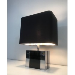 Chrome and Black Lacquered Table Lamp, French Work, circa 1970