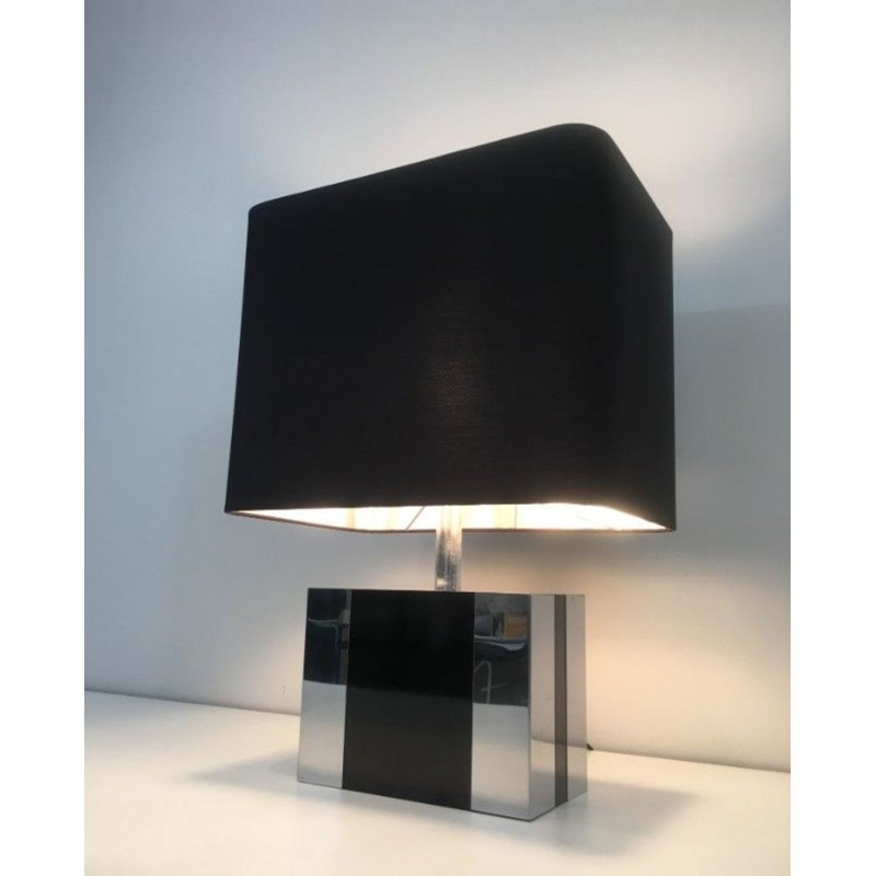 Chrome and Black Lacquered Table Lamp, French Work, circa 1970