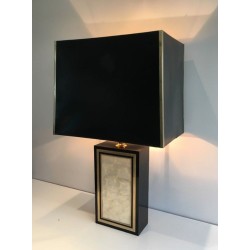 Tall Black Lacquered Wood, Gilt and Nacre Table Lamp, French Work, circa 1970