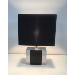 Chrome and Black Lacquered Table Lamp, French Work, circa 1970