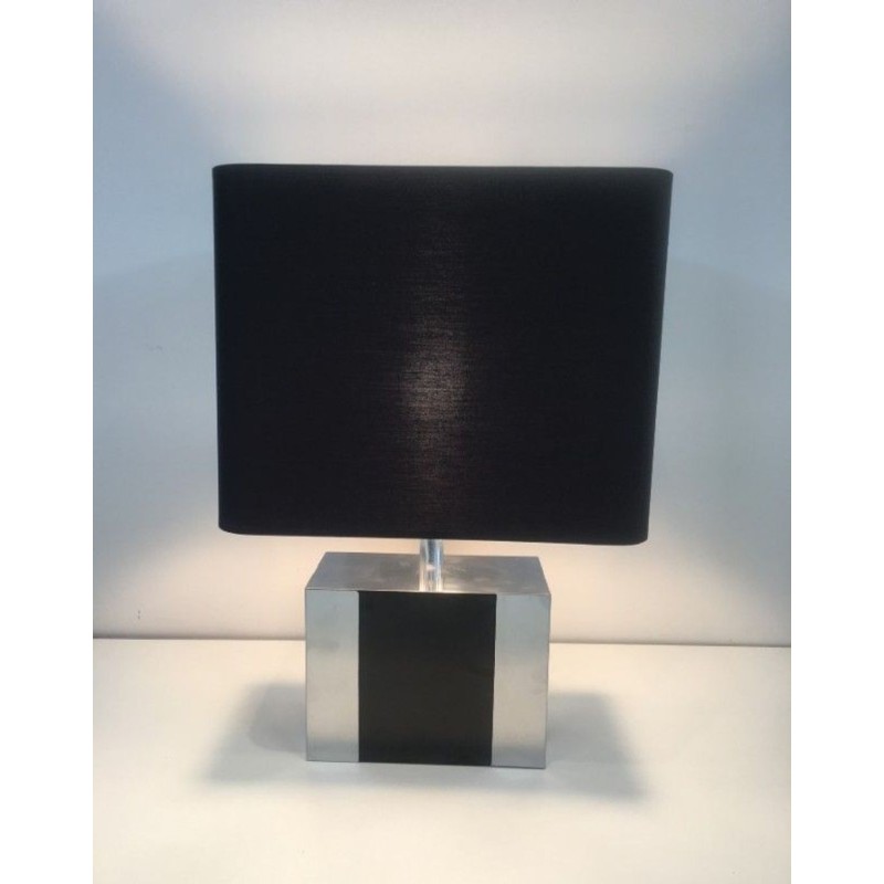 Chrome and Black Lacquered Table Lamp, French Work, circa 1970