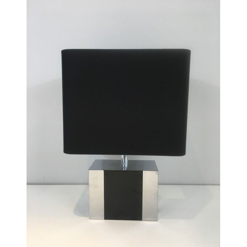 Chrome and Black Lacquered Table Lamp, French Work, circa 1970