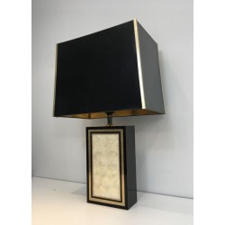 Tall Black Lacquered Wood, Gilt and Nacre Table Lamp, French Work, circa 1970