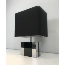 Chrome and Black Lacquered Table Lamp, French Work, circa 1970