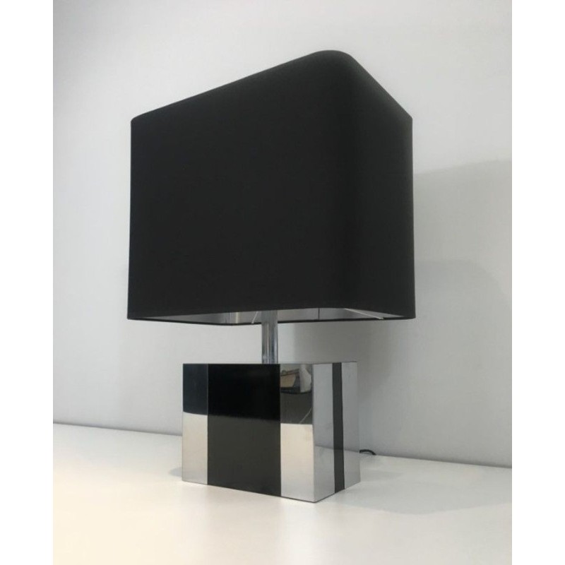 Chrome and Black Lacquered Table Lamp, French Work, circa 1970