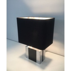 Chrome and Black Lacquered Table Lamp, French Work, circa 1970