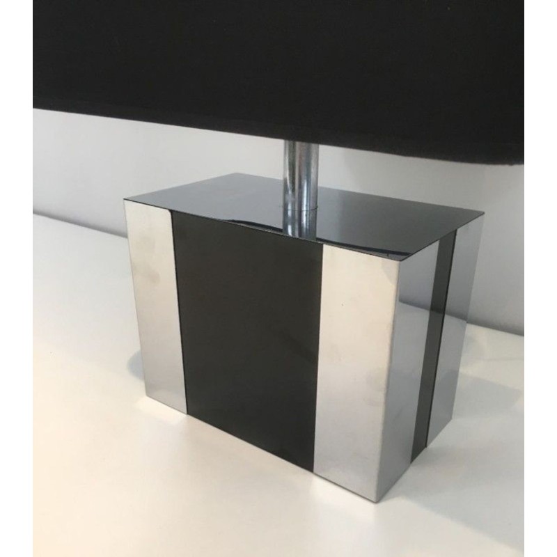 Chrome and Black Lacquered Table Lamp, French Work, circa 1970