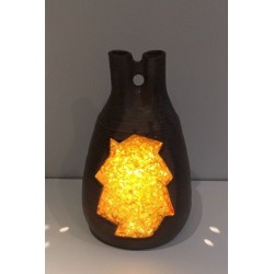 Unusual Ceramic and Amber Glass Table Lamp, circa 1970