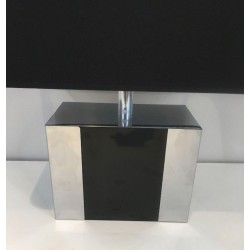 Chrome and Black Lacquered Table Lamp, French Work, circa 1970