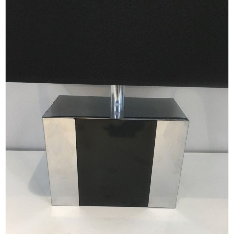 Chrome and Black Lacquered Table Lamp, French Work, circa 1970