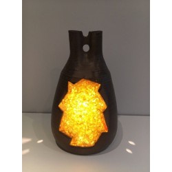 Unusual Ceramic and Amber Glass Table Lamp, circa 1970
