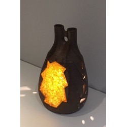 Unusual Ceramic and Amber Glass Table Lamp, circa 1970
