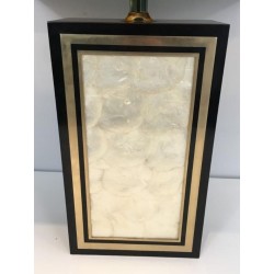 Tall Black Lacquered Wood, Gilt and Nacre Table Lamp, French Work, circa 1970