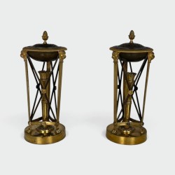 Pair of Perfume Burners in Gilt and Patinated Bronze in the Empire Style, in the Style of Claude Galle, 19th Century