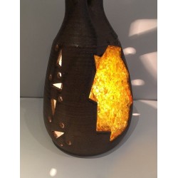Unusual Ceramic and Amber Glass Table Lamp, circa 1970